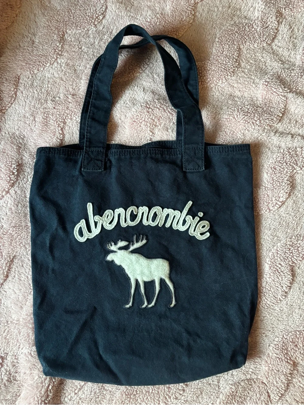 Y2K Abercrombie Navy Canvas Tote with Cream Logo Moose